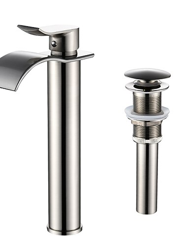  mässing handfat kran med avlopp,vattenfall roséguld hög centerset enkelhandtag etthåls badkranar med varmt och kallt vatten