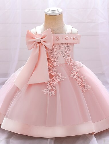  Bambino Da ragazza Vestito Tinta unita Fiore decorativo Manica corta Feste Giornaliero Con ricami Con fiocco stile sveglio Da principessa Poliestere Medio Abito con ricami floreali Vestito a pieghe