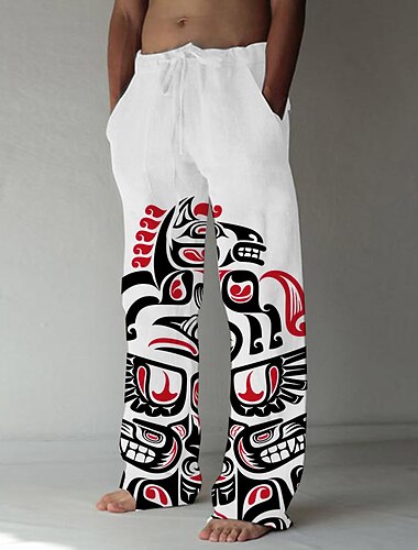  Voor heren Broek Zomerbroek Strandbroeken Recht Trekkoord Elastische taille Voorvak Abstract Grafische prints Comfort Zacht Casual Dagelijks Voor vakantie Modieus Ontwerper Wit Groen