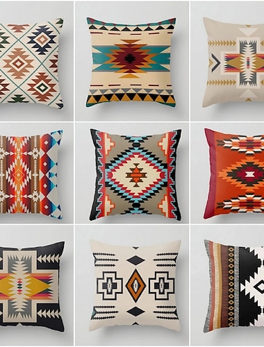  Farmhouse Style Geometric Pillow Case Pillow Covers Terracotta Southwestern Cushion Case Decorative Aztec Print Ethnic Home Decor