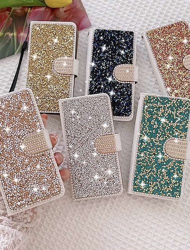  Phone Case For Samsung Galaxy S24 S23 S22 S21 S20 Plus Ultra A55 A35 A25 A15 5G A54 A34 A14 A53 A33 A32 A22 Wallet Case Bling Rhinestone with Phone Strap Glitter Shine Crystal Diamond PU Leather
