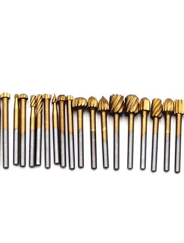  Conjunto de 20 peças de 3mm de moagem elétrica de aço de alta velocidade para trabalhar madeira pequena gravura de arquivo rotativo diy cabeça de moagem conjunto de fresa acessórios