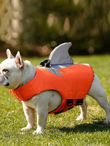  犬用ライフジャケットサメ、小型中型および大型犬用のレスキューハンドル付きリップストップ犬用ライフセーバーベスト、スイミングプールビーチボート用のペット用安全水着プリザーバー