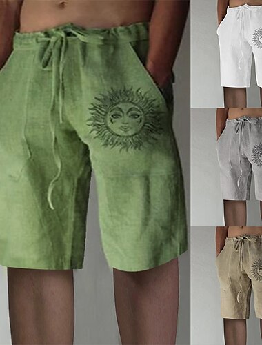  Voor heren Korte broek Linnen korte broek Zomer korte broeken Baggy korte broek Elastische taille Afdrukken Recht been Zon Grafische prints Comfort Ademend Knielengte Buitensporten Dagelijks Modieus