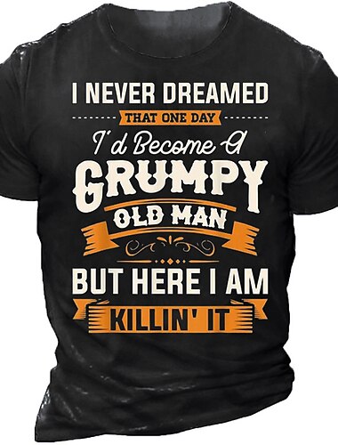 Ανδρικό Αστείο Γραφικό T-Shirt Γκρινιάρης Γέρος Το Γαμάω - Χιούμορ Ζωής Κοντομάνικο Crew Neck T-Shirt