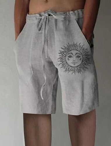  Herren Shorts Leinenshorts Sommershorts Baggy-Shorts Elastischer Bund Druck Gerader Schnitt Sonne Grafikdrucke Komfort Atmungsaktiv Knielang Sport im Freien Täglich Mode Große Größen Weiß Blau