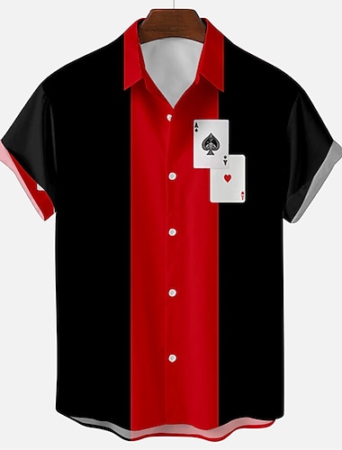  男性用 シャツ ボタンアップシャツ サマーシャツ ボーリングシャツ ブラック / レッド ブラック / グレー ブラック ホワイト ブルー 半袖 ストライプ 折襟 アウトドア ストリート ボタンダウン 衣類 ファッション 1950年代風 カジュアル 高通気性