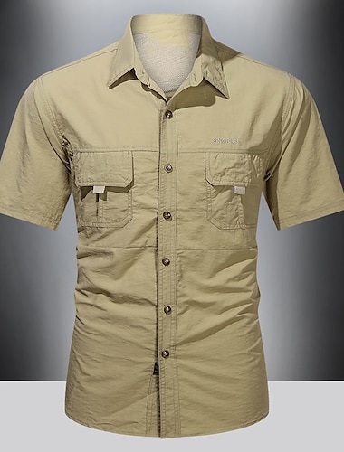  Herren Hemd Arbeitshemd Knopfhemd Cargohemd Armeegrün Khaki Grau Kurzarm Einfach Umlegekragen Outdoor Straße Button-Down Bekleidung 100% Baumwolle Mode Lässig Atmungsaktiv Bequem