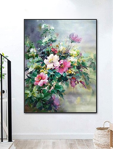  Pintura al óleo pintada a colgar Pintada a mano Vertical Naturaleza muerta Floral / Botánico Moderno Sin marco interior  (sin marco)