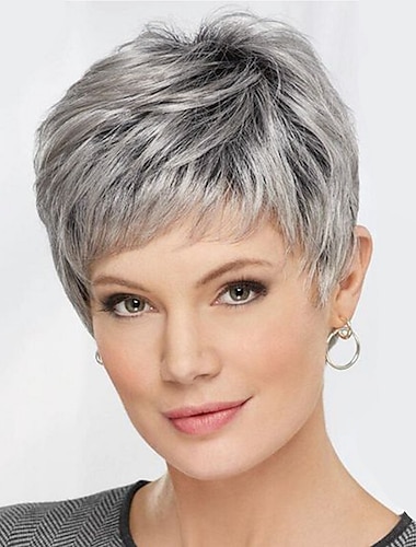  parrucche pixie cut parrucca di capelli corti europea e americana moda donna frangetta di colore misto parrucca copricapo in fibra chimica per la festa quotidiana