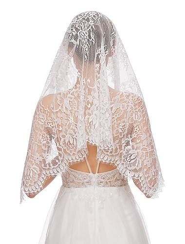  Une couche Rétro Vintage Voiles de Mariée Voiles longueur coude avec Couleur Pure Dentelle