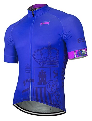  Homme Maillot de cyclisme Espagne Drapeau national Manche Courte Cyclisme Maillot Top avec 3 poches arrière VTT Vélo tout terrain Cyclisme sur route Résistant aux UV Séchage Rapide Bandes