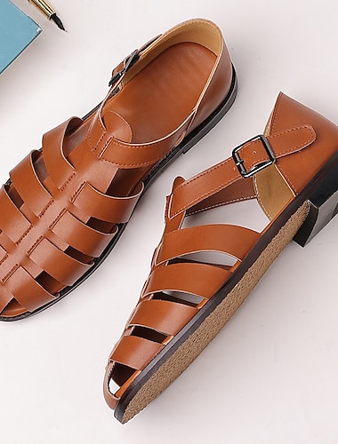  sandales de pêcheur à bout fermé en similicuir marron pour hommes avec bride à boucle – chaussures d'été décontractées et respirantes pour l'extérieur et le quotidien