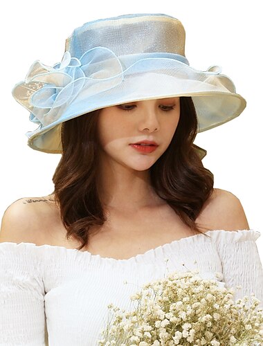  Chapéus Organza Chapéu de sol Casamento Kentucky Derby Estilo Clássico Elegante Com Apliques Bloco de Cor Capacete Chapéu