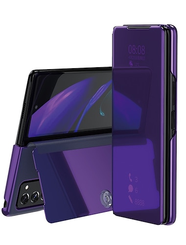  Telefoonhoesje voor Samsung Galaxy Z Fold 6 Z Fold 5 Z Fold 4 Z Fold 3 Z Fold 2 Z Fold Full Body Hoesje met Standhouder Plating Spiegel Effen Kleurige PC PU Leer Vaderdag Cadeaus
