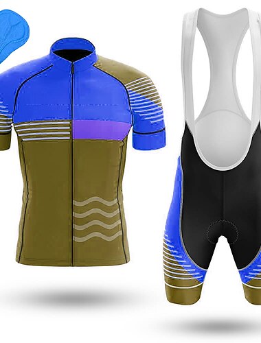  Herr Cykeltröja med Haklapp-shorts Kortärmad Bergscykling Vägcykling Sommar Höst Orange Linjer / vågor Rolig Cykel 3D Tablett Snabb tork Mjuk Bakficka Andningsfunktion Elastan sporter Kläder