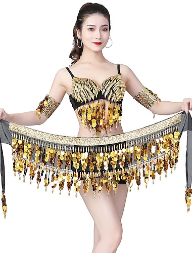  Dames Danser Buikdans Paaldansoutfit Nachtclubjurk Feest Polyesteri Lichtgoud Zilver Riem