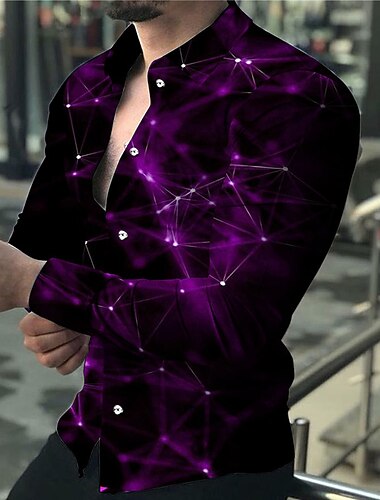  Pánské Geometriské vzory Znamení zvěrokruhu Košile Košile na knoflíky Dlouhý rukáv Módní Designové Na běžné nošení Venkovní ulice Dovolená Léto Jaro Přehnutý Tisk Tlačítko dolů Vodní modrá Fialov