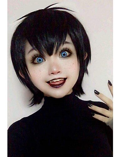 Mavis Pruik Vampier Pruik Korte Zwarte Pruik voor Fancy Dress s Halloween Pruiken