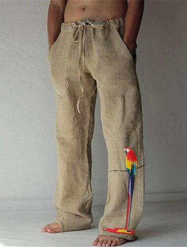  Herren Hose Sommerhose Strandhose Elastisches Kordelzugdesign Fronttasche Gerader Schnitt Vogel Grafikdrucke Weich Außenbereich Lässig Täglich Für den Urlaub Mode Streetwear Weiß Grün