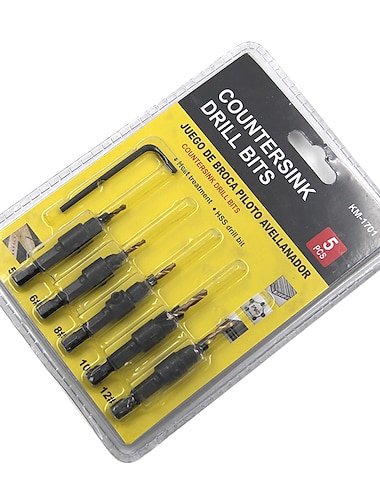  5ks vrtáků hss 1/4 šestihranná stopka se zápustnou hlavou sestava bublinkové skořepiny titanový závitník nástroj na opracování dřeva vodicí otvor velikost #5 #6 #8 #10 #12 s jedním klíčem