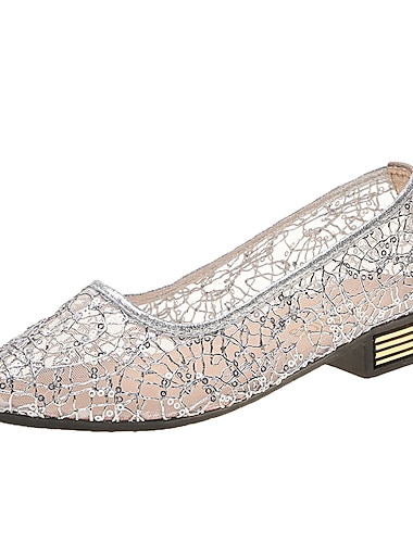  Moeder van de bruid mesh kanten platte schoenen met lage hak, elegante instapschoenen met spitse neus voor de huwelijksceremonie en -receptie, ademend comfort