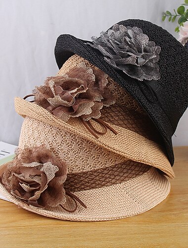  καπέλο kentucky derby φθινοπωρινά καπέλα γάμου ακρυλικά / βαμβακερό ψάθινο κουβά καπέλο ψάθινο καπέλο για ήλιο καπέλο casual διακοπών παραλία Μελβούρνη φλιτζάνι κοκτέιλ vintage στυλ κομψό με απλικέ