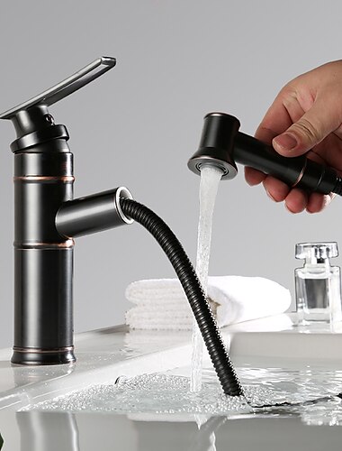  Orb robinet de lavabo de salle de bain, douchette extractible en laiton antique mitigeur robinets de bain à un trou