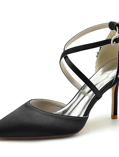  elegante dunkelblaue Satin-Heels für Bräute – mit Kristallen verzierte Riemchen-Brautschuhe, perfekt für Cocktail- und Abendpartys