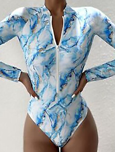 Damen Anti UV Shirt Badeanzug Bademode UV-Sonnenschutz UPF50+ Atmungsaktiv Langarm Bademode Badeanzug Reißverschluß vorne Schwimmen Surfen Strand Wassersport Bedruckt Frühling Sommer / Leicht