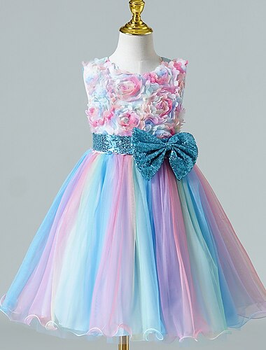  kinderkleidung Mädchen Kleid Farbe Ärmellos Party Täglich Schleife Kuschelig Prinzessin Polyester Knielang Tüll-Kleid Sommer Frühling 3-12 Jahre Rosa Blau Purpur