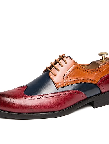  Per uomo Oxford Scarpe derby Scarpe formali Scarpe Bullock Scarpe alari Footing Lavoro Formale Natale Serata e festa PU Con lacci intrecciali Rosso Blu Marrone Color Block Estate Primavera