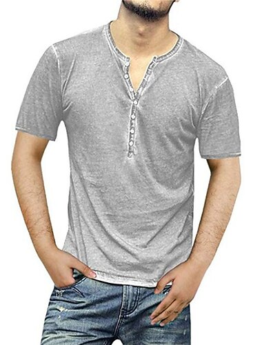  男性用 ボタンTシャツ Tシャツ ヘンリーシャツ 半袖 ヘンリー 夏 平織り ファッション ライトウェイト 快適 ボタンダウン バケーション カジュアル 祝日 ワイン ブルー グリーン メンズトップTシャツ