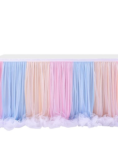  bordskjol 6 fot för runda, retangle bord justerbar tyll bordslist för födelsedag baby shower examen bröllopsdag picknick vänner eller familjefest dekoration-pastell (6 fot, rosa)