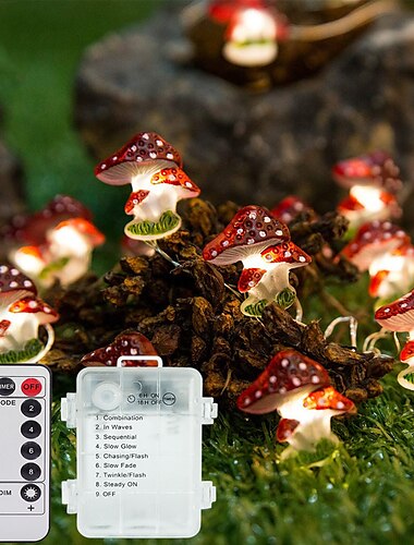  キノコストリングライト3m30ledリモコン付き8モード電池式フェアリーライトdecorforホームガーデンテラスクリスマスウェディングパーティー屋内屋外パティオフェンス装飾ライト