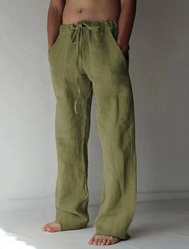  Herren Leinenhose Hose Hosen Sommerhosen Strandhose Tasche Kordelzug Elastische Taille Glatt Täglich Strassenmode Modisch Brautkleider schlicht Schwarz Weiß