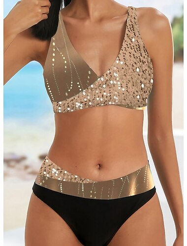  Damen Bikini 2-teilig Badeanzug Normal Sexy Farbblock Träger Urlaub Strandbekleidung Bademode