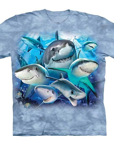  Pojkar 3D Djur Haj T-shirt Kortärmad 3D-tryck Sommar Vår Aktiv Sport Mode Polyester Barn 3-12 år Utomhus Dagligen Normal