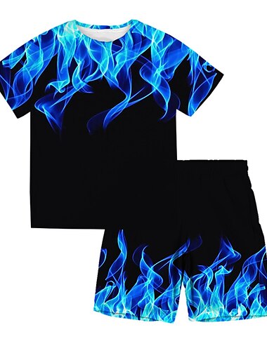  Pojkar 3D Grafisk T-shirt och shorts Klädesset Kortärmad Sommar Vår Sport Mode Häftig Barn 3-13 år Utomhus Semester Gata Normal