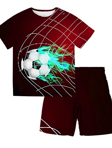  Jungen 3D Fußball T-Shirt & Shorts Kleidungsset Kurzarm Sommer Frühling Sport Modisch Cool Polyester kinderkleidung 3-13 Jahre Outdoor Strasse Sport Regular Fit