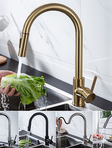  robinet de cuisine avec douchette extractible, mitigeur monotrou robinets de cuisine en laiton à 2 modes