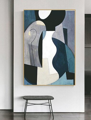  Pintura a óleo pintada à mão arte da parede azul mordern abstrato decoração para casa decoração lona enrolada sem moldura não esticada