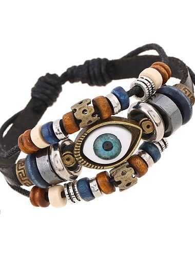  Hombre Mujer Pulseras de cuero telar pulsera Multi capa Aojo Moda Sencillo Piel Pulsera pulsera Negro / Blanco / Azul Piscina Para Diario Festivos Festival