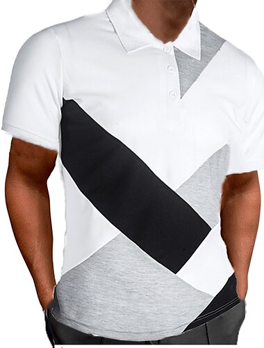 Per uomo POLO Camicia da golf Golf Esterno Ufficio Collo a polo Classico Manica corta Informale Collage Pulsante frontale Estate Primavera & Autunno Standard Nero Bianco Grigio POLO