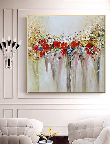  Hang-Painted Oliemaleri Hånd malede Kvadrat Sille Liv Blomstret / Botanisk Moderne Omfatter indre ramme