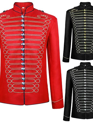  Rétro Vintage Rococo Médiéval Manteau Uniforme militaire Veste de cirque Prince Aristocrate Homme Mascarade Soirée Carnaval de Venise Adulte Manteau