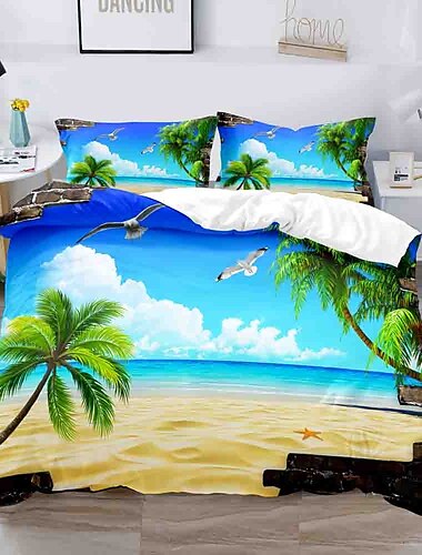  3D-Bettwäsche, Sommer, Strand, Ozean, Meereslebewesen, bedruckt, Bettbezug, Bettwäsche-Sets, Bettbezug mit 1 bedruckter Bettbezug oder Bettdecke, 2 Kissenbezüge für Doppelbett/Queen/King