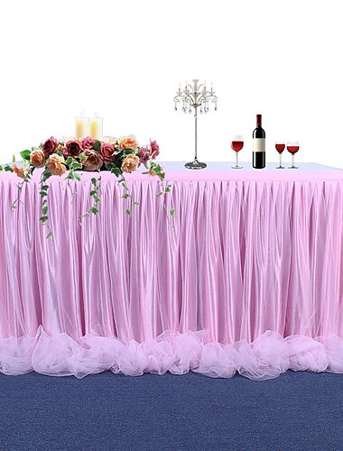 Tischrock, 1,8 m, für runden, rechteckigen Tisch, verstellbarer Tüll-Tischsockel für Geburtstag, Babyparty, Abschlussfeier, Hochzeitstag, Picknick, Freunde oder Familie, Partydekoration, Pastell (6