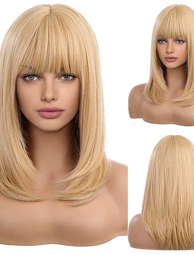  långa blonda peruker för kvinnor lager ombre hår peruk med snygg lugg barbiecore peruker