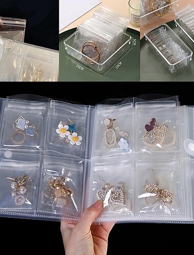  transparente Schmuck-Aufbewahrungsalben Geschenke mit Zip-Lock-Beutel wiederverschließbare Halskette Ringe Taschen tragbare Ohrring-Display-Abdeckung